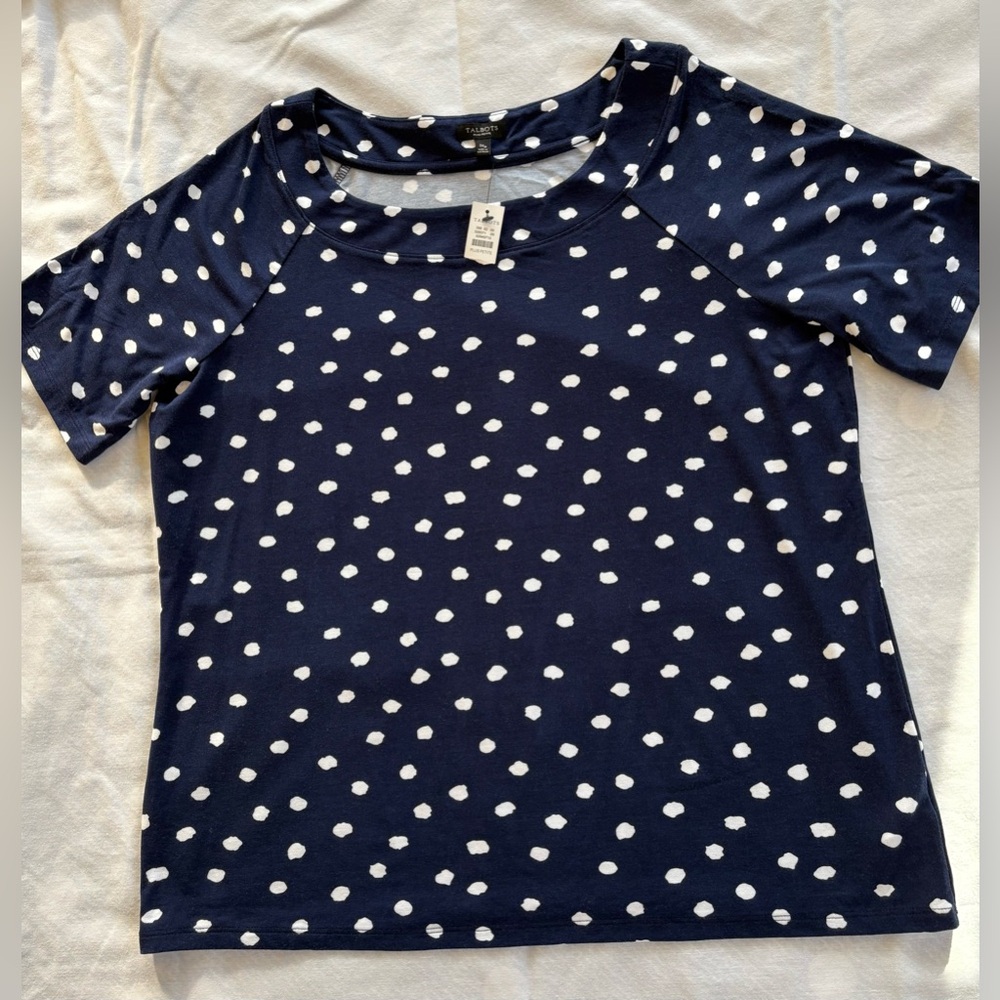 Talbots Navy and White Polka Dot Top NWT